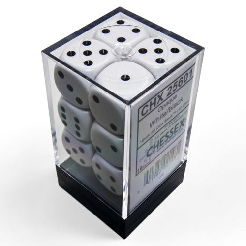 Dice Block 12 x 16mm D6: Opaque White/black
