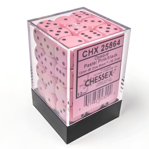 Dice Block 36 x 12mm D6: Opaque Pastel Pink/black
